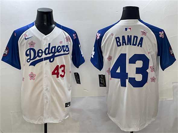 Men%27s Los Angeles Dodgers #43 Anthony Banda White Royal 2025 Tokyo Series Limited Stitched Baseball Jersey->los angeles dodgers->MLB Jersey